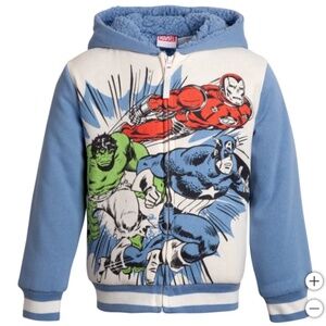 NWT Disney Avengers Kids Zip Hoodie - Captain America Iron Man Hulk - Blue Plush